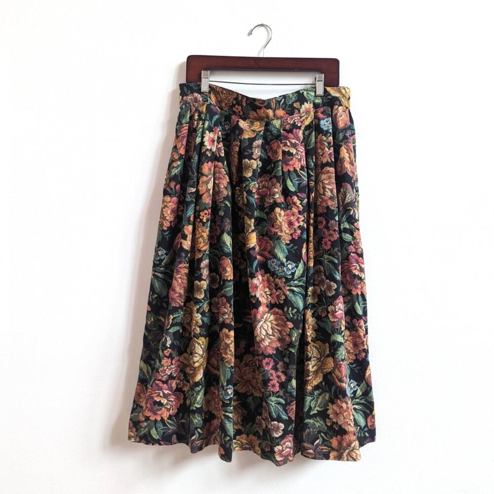 Vtg 90s Kathie Lee Skirt 18W Midi Black Floral Womens